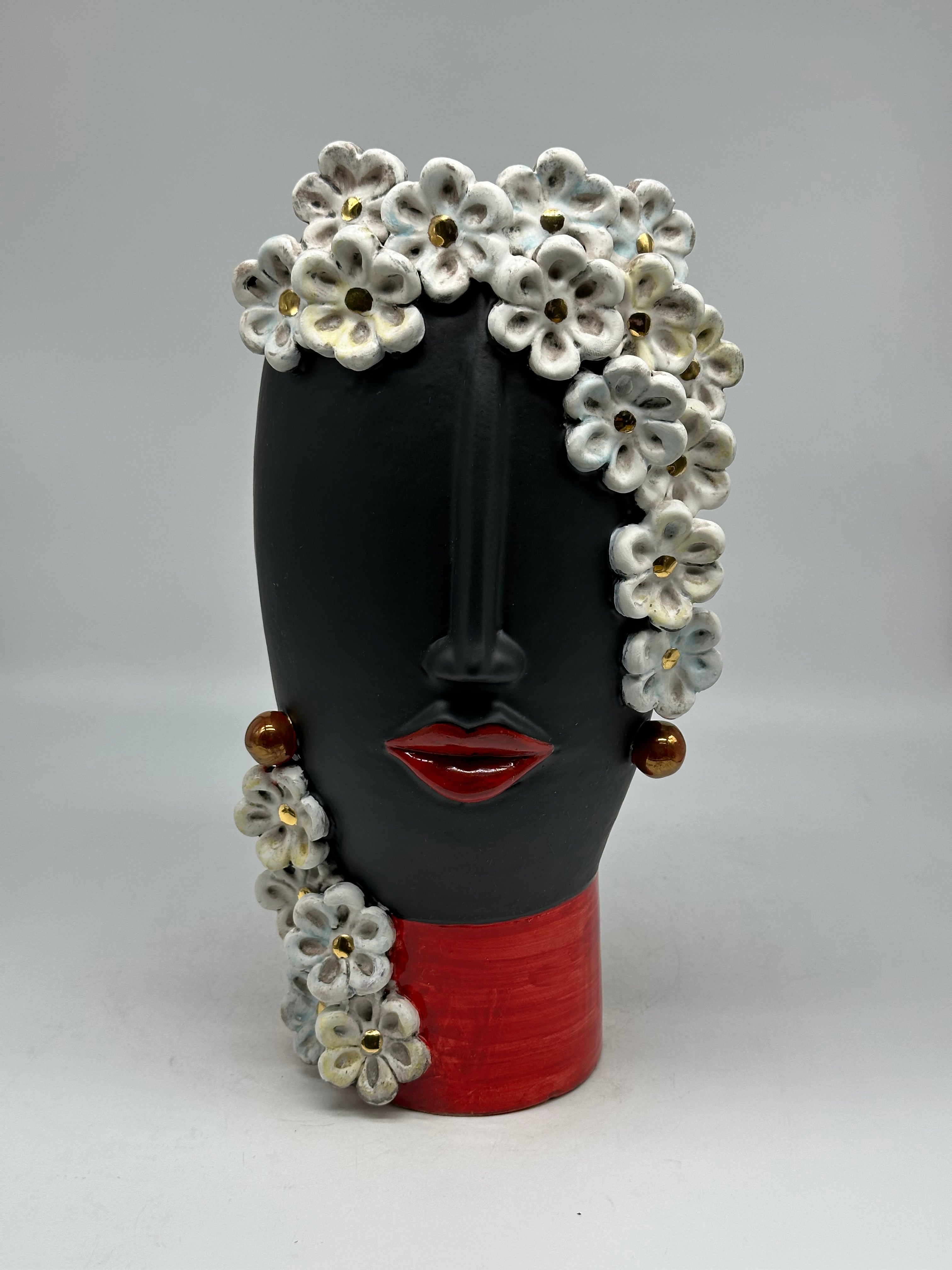 Teste di Moro Contempus Opaco Fiori Ceramica Caltagirone cm H.33 L.18 Artigianale - Donna - TESTE DI MORO