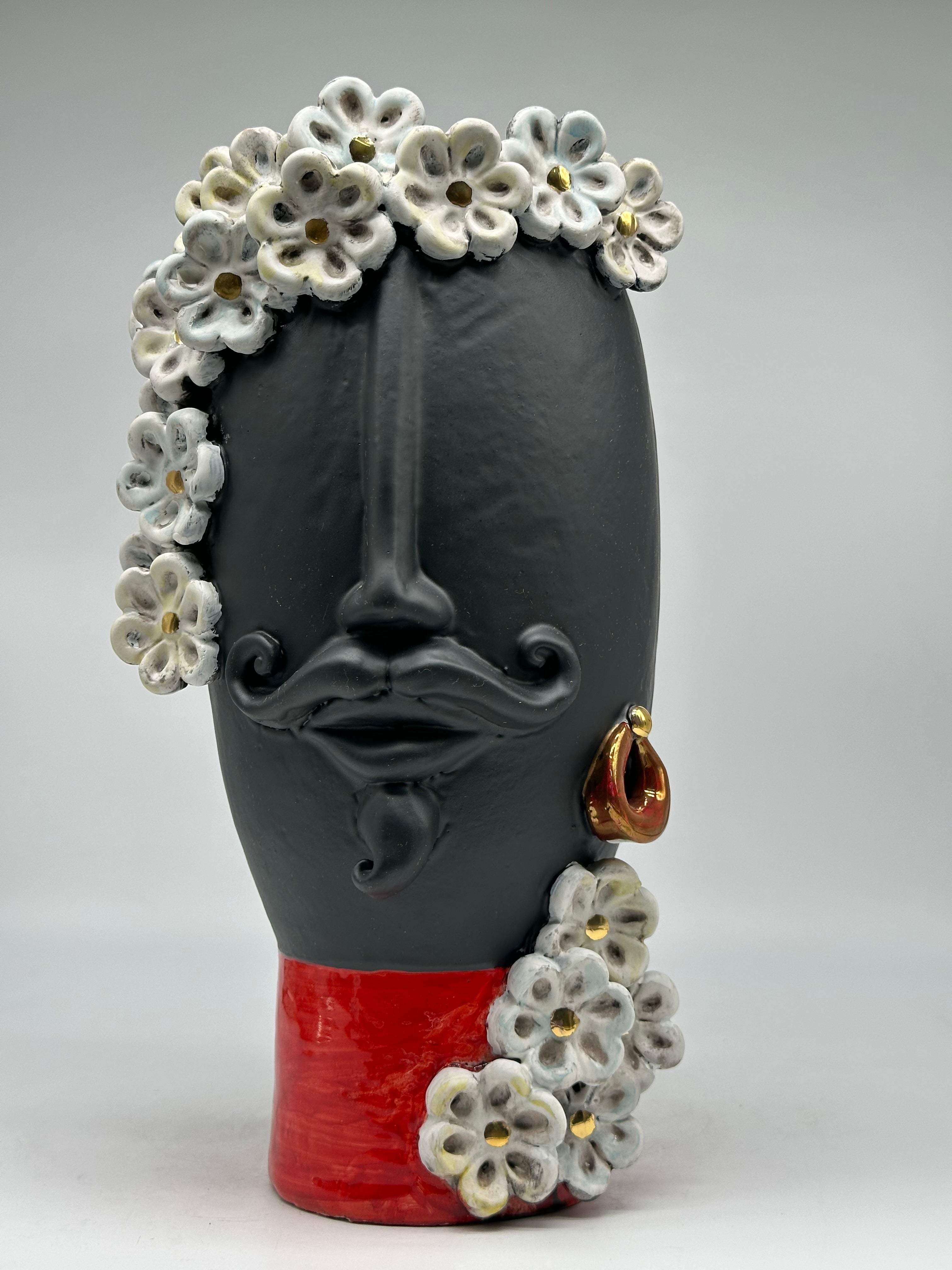 Teste di Moro Contempus Opaco Fiori Ceramica Caltagirone cm H.33 L.18 Artigianale - TESTE DI MORO