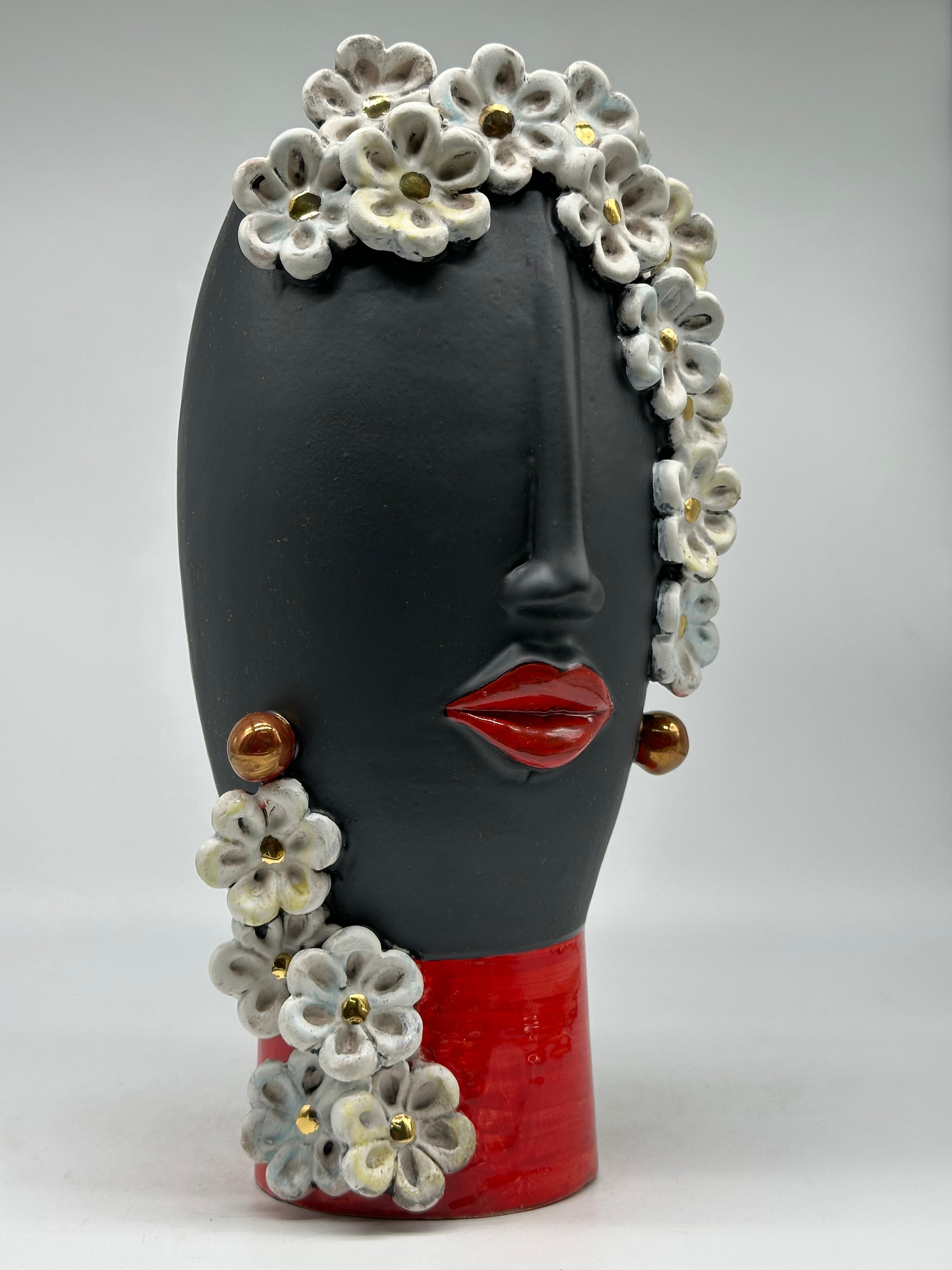 Teste di Moro Contempus Opaco Fiori Ceramica Caltagirone cm H.33 L.18 Artigianale - TESTE DI MORO