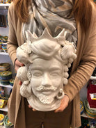 Teste di Moro Corona a Punte Ceramica Caltagirone cm H.28 L.20 Artigianale Bianco DD CERAMICHE SICILIANE