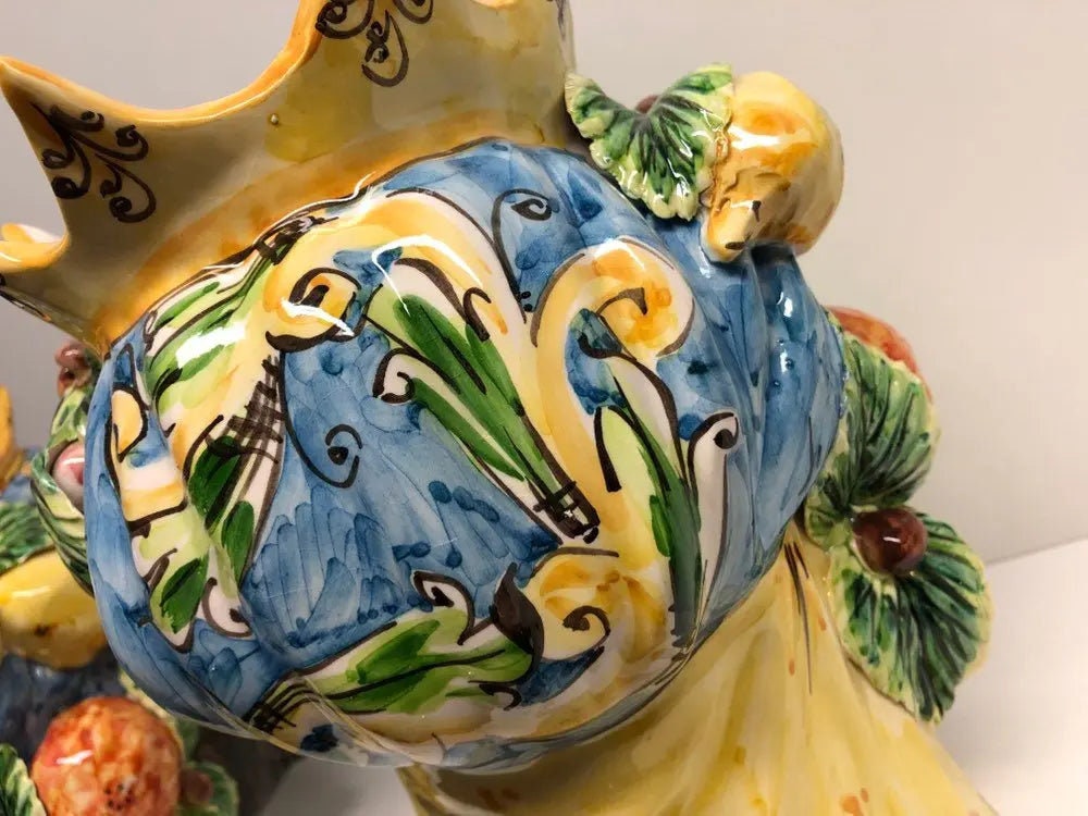 Teste di Moro Corona a Punte Ceramica Caltagirone cm H.28 L.20 Artigianale Decorazione Siciliana DD CERAMICHE SICILIANE