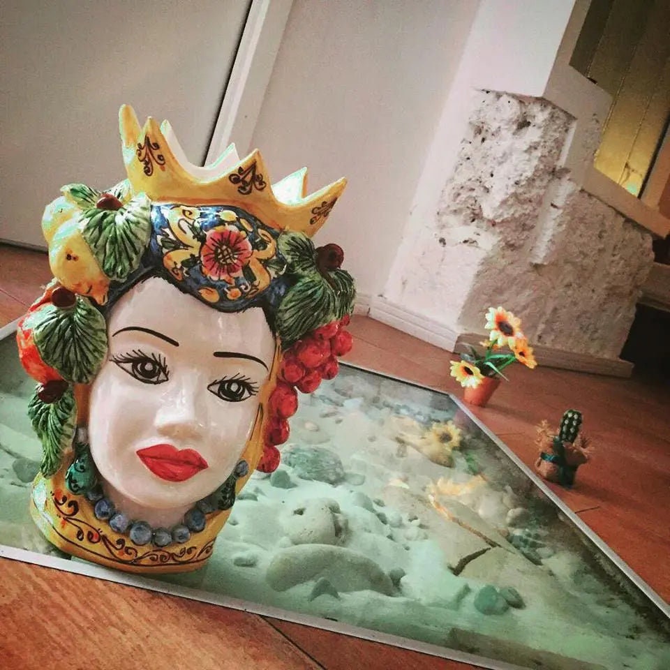 Teste di Moro Corona a Punte Ceramica Caltagirone cm H.28 L.20 Artigianale Decorazione Siciliana DD CERAMICHE SICILIANE