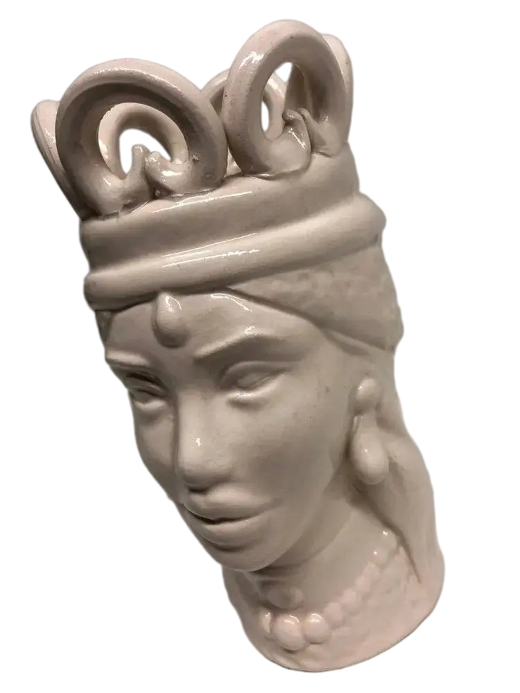 Teste di Moro Corona Ceramica Caltagirone cm H.15 L.7 Artigianale Colore Bianco - DD CERAMICHE SICILIANE