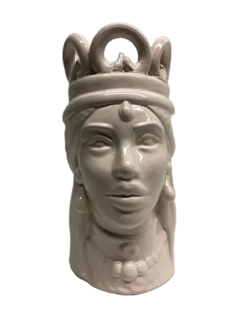 Teste di Moro Corona Ceramica Caltagirone cm H.15 L.7 Artigianale Colore Bianco - DD CERAMICHE SICILIANE