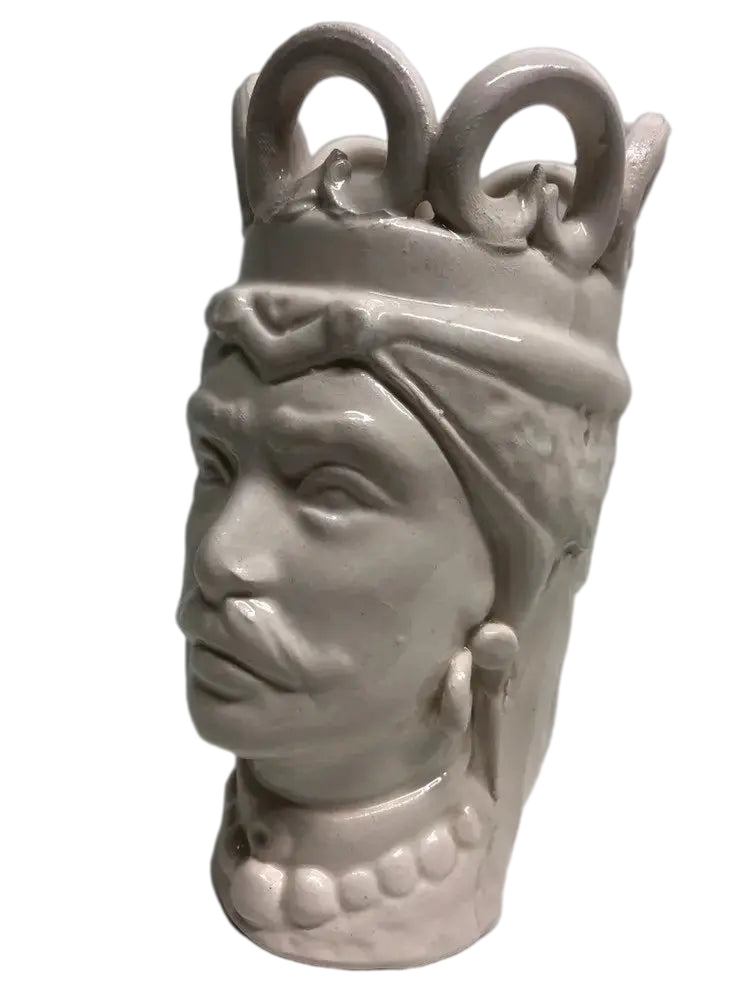 Teste di Moro Corona Ceramica Caltagirone cm H.15 L.7 Artigianale Colore Bianco - DD CERAMICHE SICILIANE