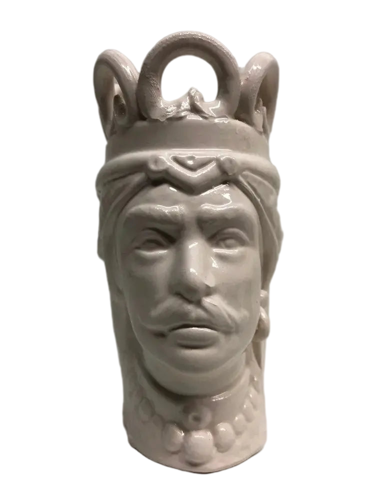 Teste di Moro Corona Ceramica Caltagirone cm H.15 L.7 Artigianale Colore Bianco - DD CERAMICHE SICILIANE