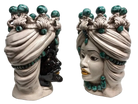 Teste di Moro Corona Ceramica Caltagirone cm H.30 L.20 Artigianale Sfere Verde - DD CERAMICHE SICILIANE