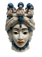 Teste di Moro Corona Ceramica Caltagirone cm H.30 L.20 Artigianale Sfere Blu - DD CERAMICHE SICILIANE