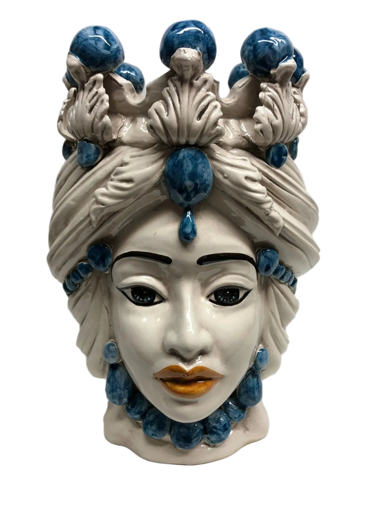 Teste di Moro Corona Ceramica Caltagirone cm H.30 L.20 Artigianale Sfere Blu - DD CERAMICHE SICILIANE