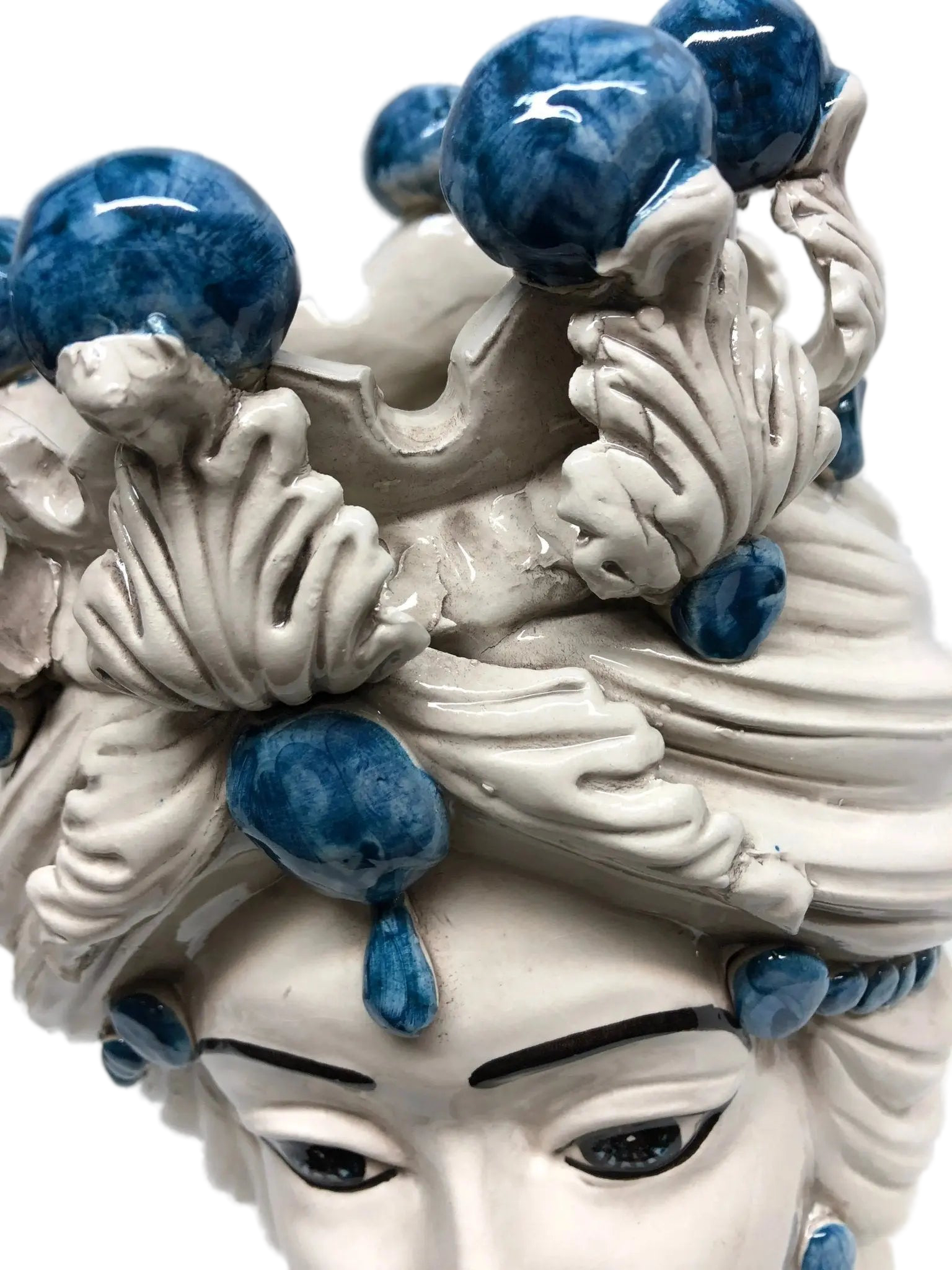 Teste di Moro Corona Ceramica Caltagirone cm H.30 L.20 Artigianale Sfere Blu - DD CERAMICHE SICILIANE