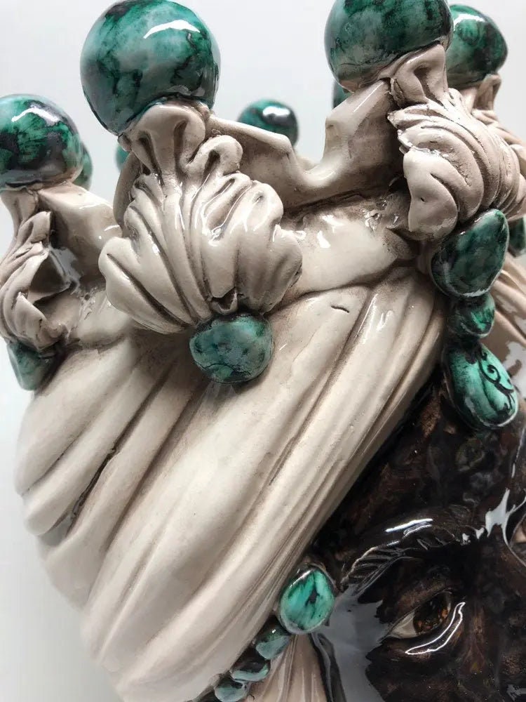 Teste di Moro Corona Ceramica Caltagirone cm H.30 L.20 Artigianale Sfere Verde DD CERAMICHE SICILIANE