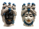 Teste di Moro Corona Ceramica Caltagirone cm H.30 L.20 Artigianale Sfere Blu - DD CERAMICHE SICILIANE
