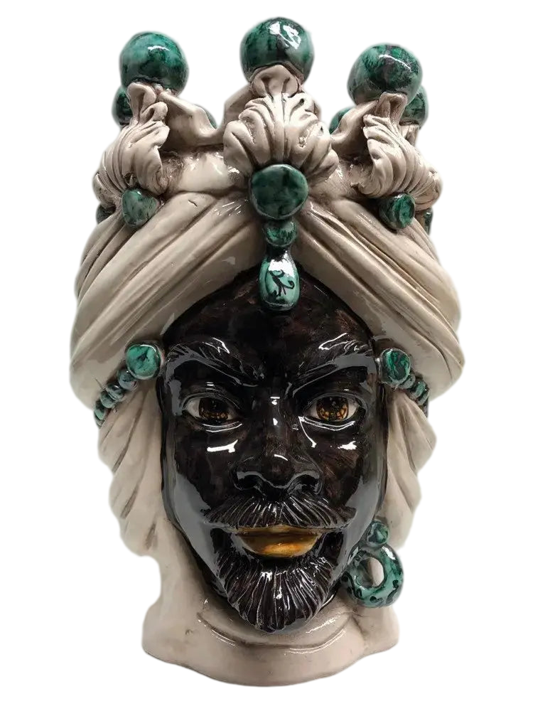 Teste di Moro Corona Ceramica Caltagirone cm H.30 L.20 Artigianale Sfere Verde - DD CERAMICHE SICILIANE