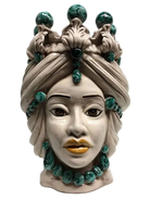 Teste di Moro Corona Ceramica Caltagirone cm H.30 L.20 Artigianale Sfere Verde - DD CERAMICHE SICILIANE