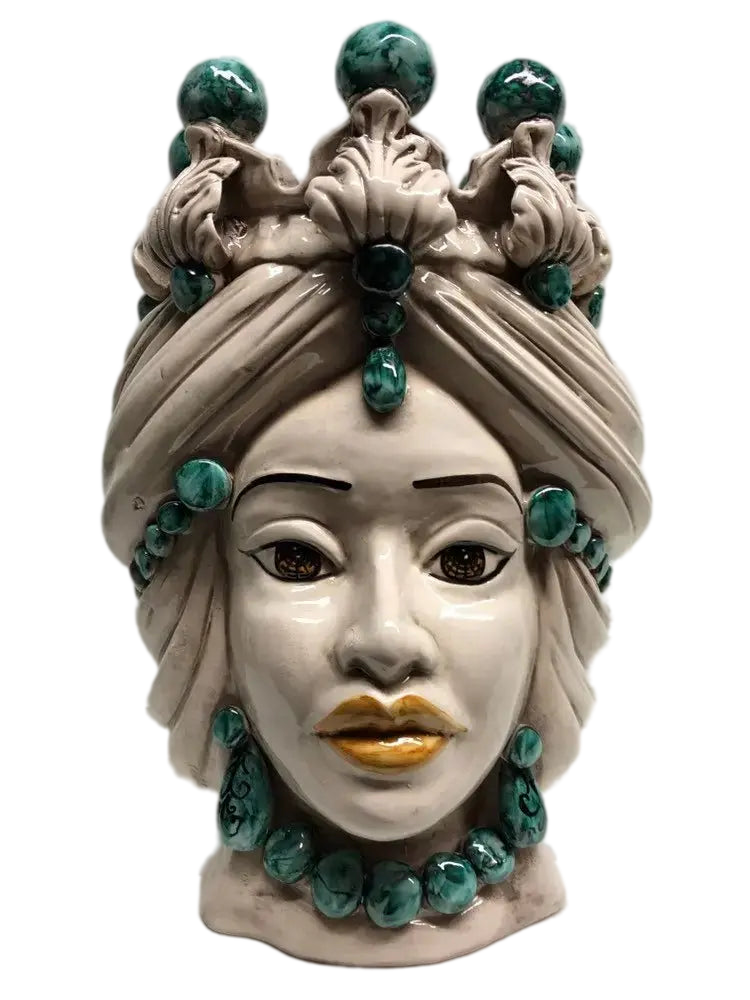 Teste di Moro Corona Ceramica Caltagirone cm H.30 L.20 Artigianale Sfere Verde - DD CERAMICHE SICILIANE