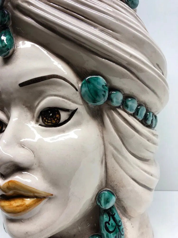 Teste di Moro Corona Ceramica Caltagirone cm H.30 L.20 Artigianale Sfere Verde DD CERAMICHE SICILIANE
