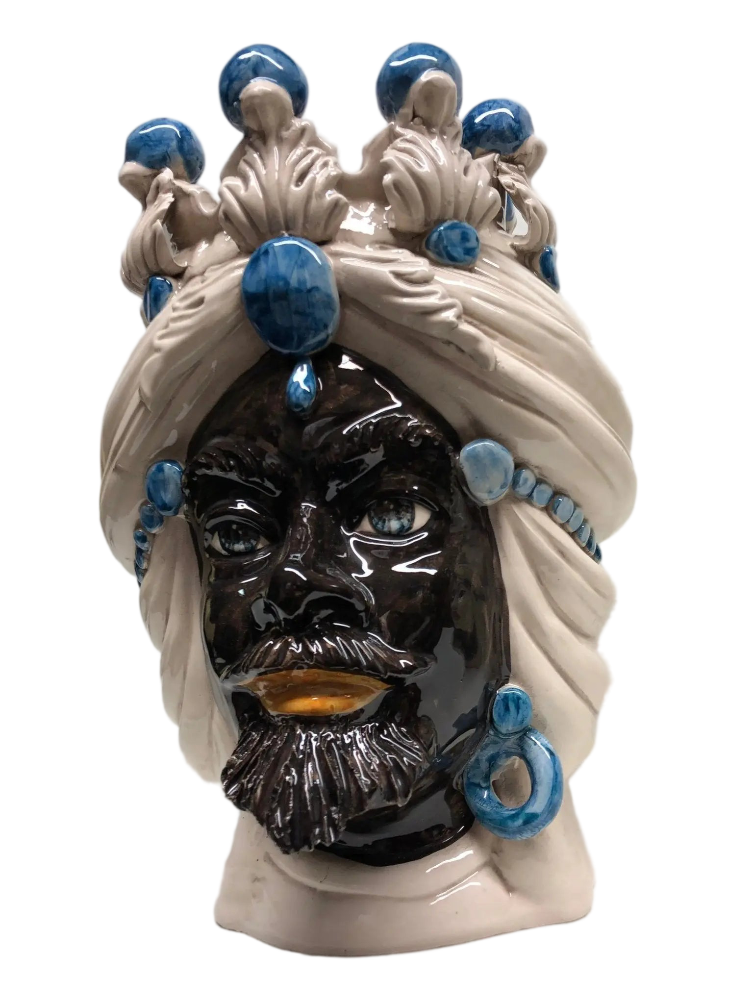 Teste di Moro Corona Ceramica Caltagirone cm H.30 L.20 Artigianale Sfere Blu - DD CERAMICHE SICILIANE