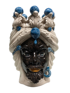 Teste di Moro Corona Ceramica Caltagirone cm H.30 L.20 Artigianale Sfere Blu - DD CERAMICHE SICILIANE