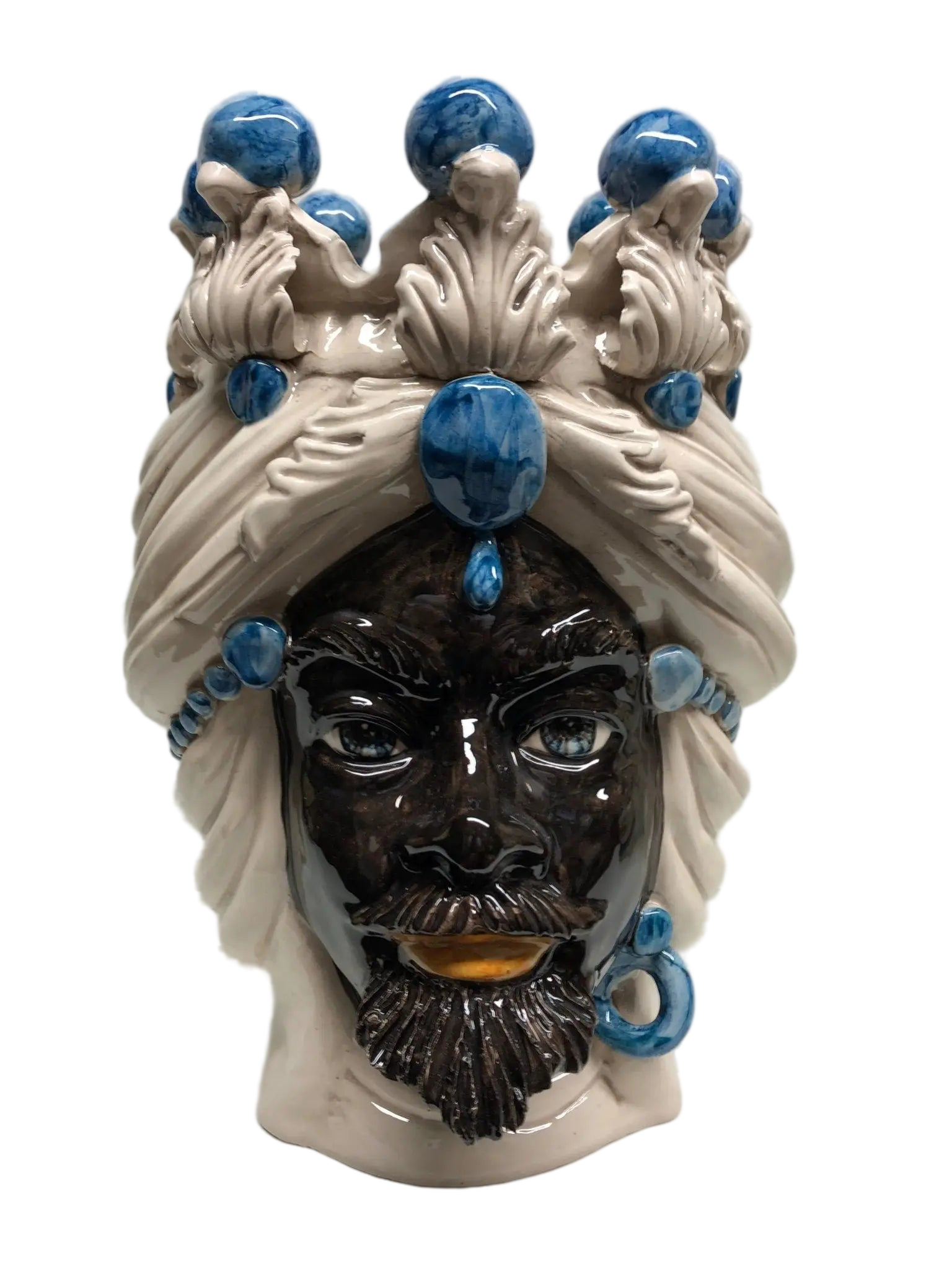 Teste di Moro Corona Ceramica Caltagirone cm H.30 L.20 Artigianale Sfere Blu - DD CERAMICHE SICILIANE