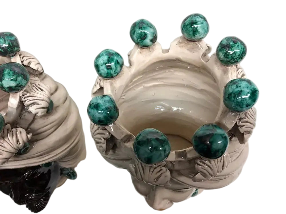 Teste di Moro Corona Ceramica Caltagirone cm H.30 L.20 Artigianale Sfere Verde - DD CERAMICHE SICILIANE
