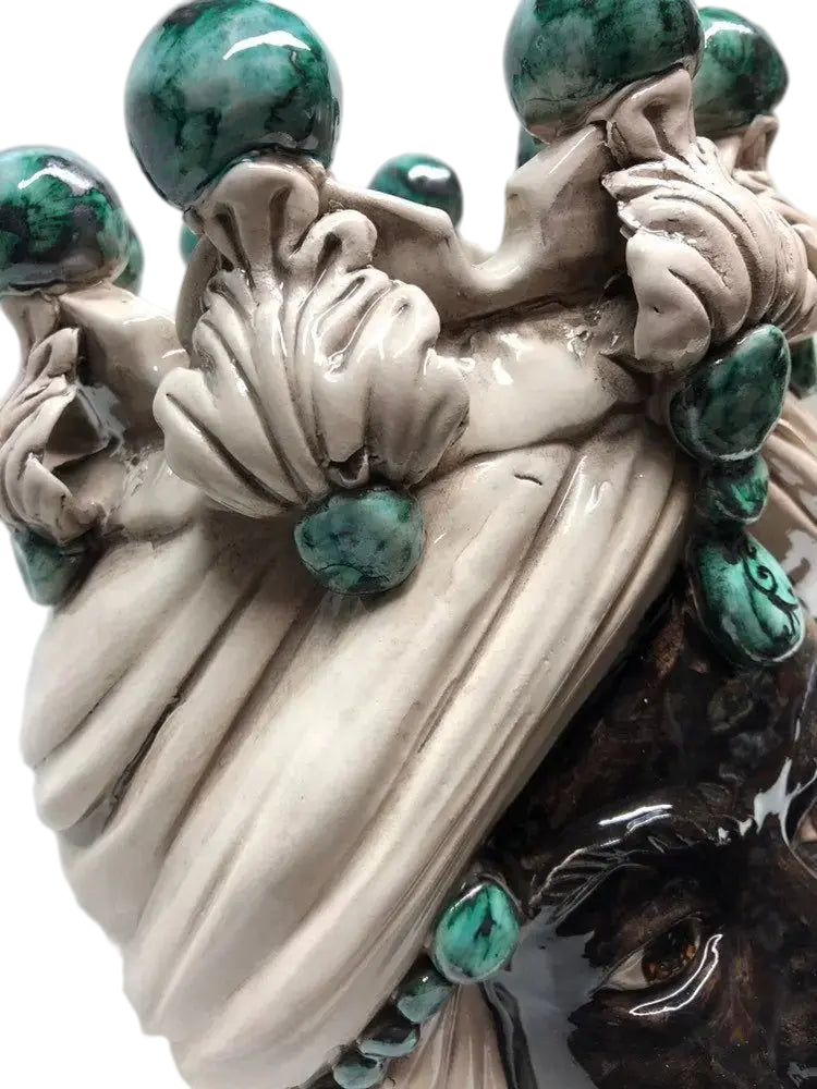 Teste di Moro Corona Ceramica Caltagirone cm H.30 L.20 Artigianale Sfere Verde - DD CERAMICHE SICILIANE