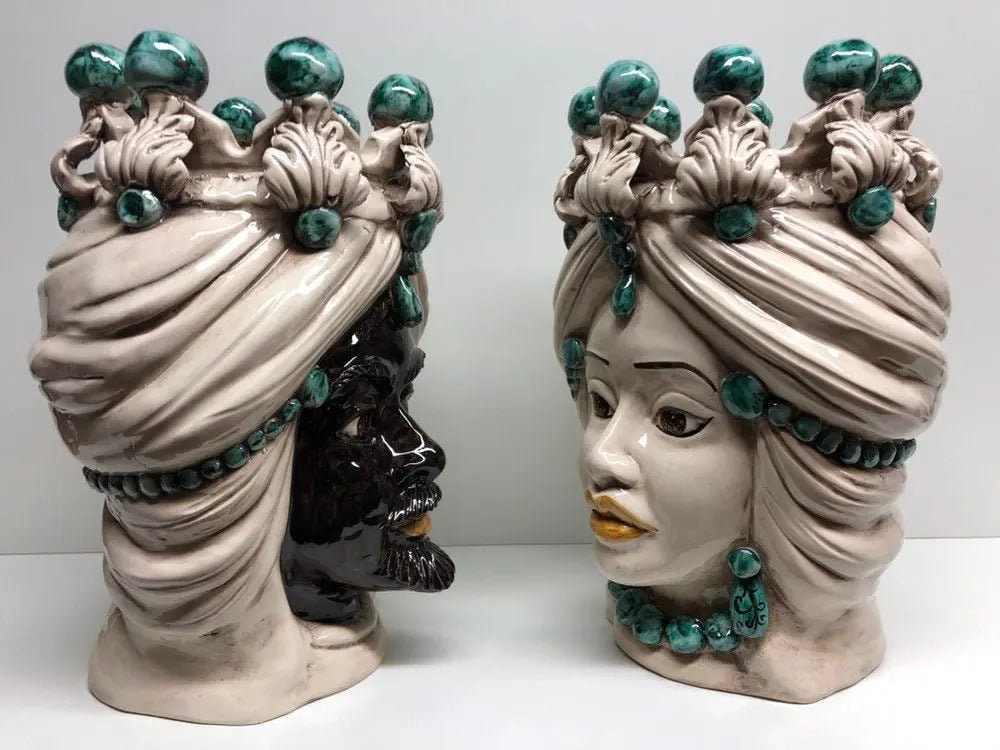 Teste di Moro Corona Ceramica Caltagirone cm H.30 L.20 Artigianale Sfere Verde DD CERAMICHE SICILIANE