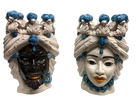 Teste di Moro Corona Ceramica Caltagirone cm H.30 L.20 Artigianale Sfere Blu - DD CERAMICHE SICILIANE