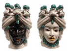 Teste di Moro Corona Ceramica Caltagirone cm H.30 L.20 Artigianale Sfere Verde - DD CERAMICHE SICILIANE