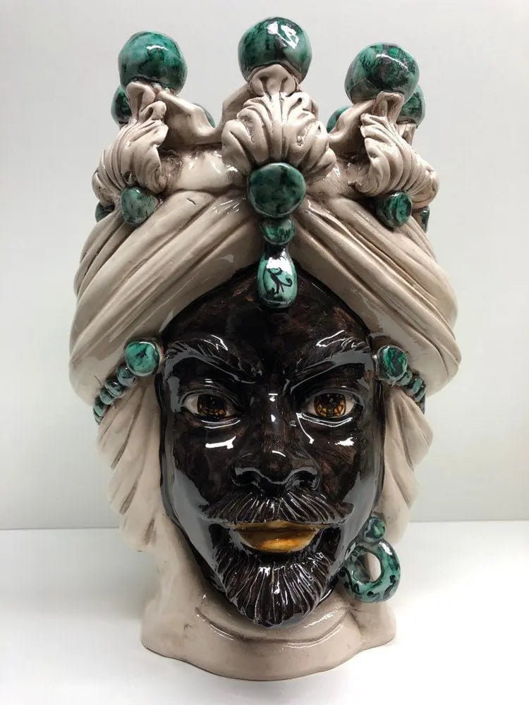 Teste di Moro Corona Ceramica Caltagirone cm H.30 L.20 Artigianale Sfere Verde DD CERAMICHE SICILIANE