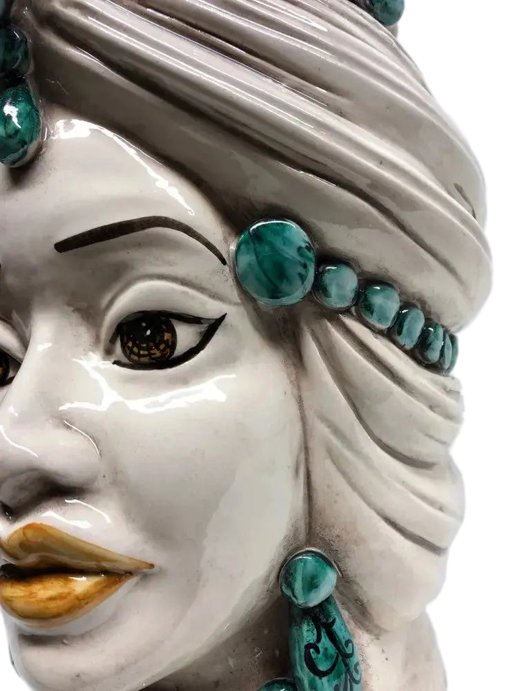 Teste di Moro Corona Ceramica Caltagirone cm H.30 L.20 Artigianale Sfere Verde - DD CERAMICHE SICILIANE