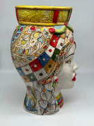 Teste di Moro Saturno Ceramica Caltagirone cm H.37 L.22 Artigianale Decoro “Carretto” DD CERAMICHE SICILIANE