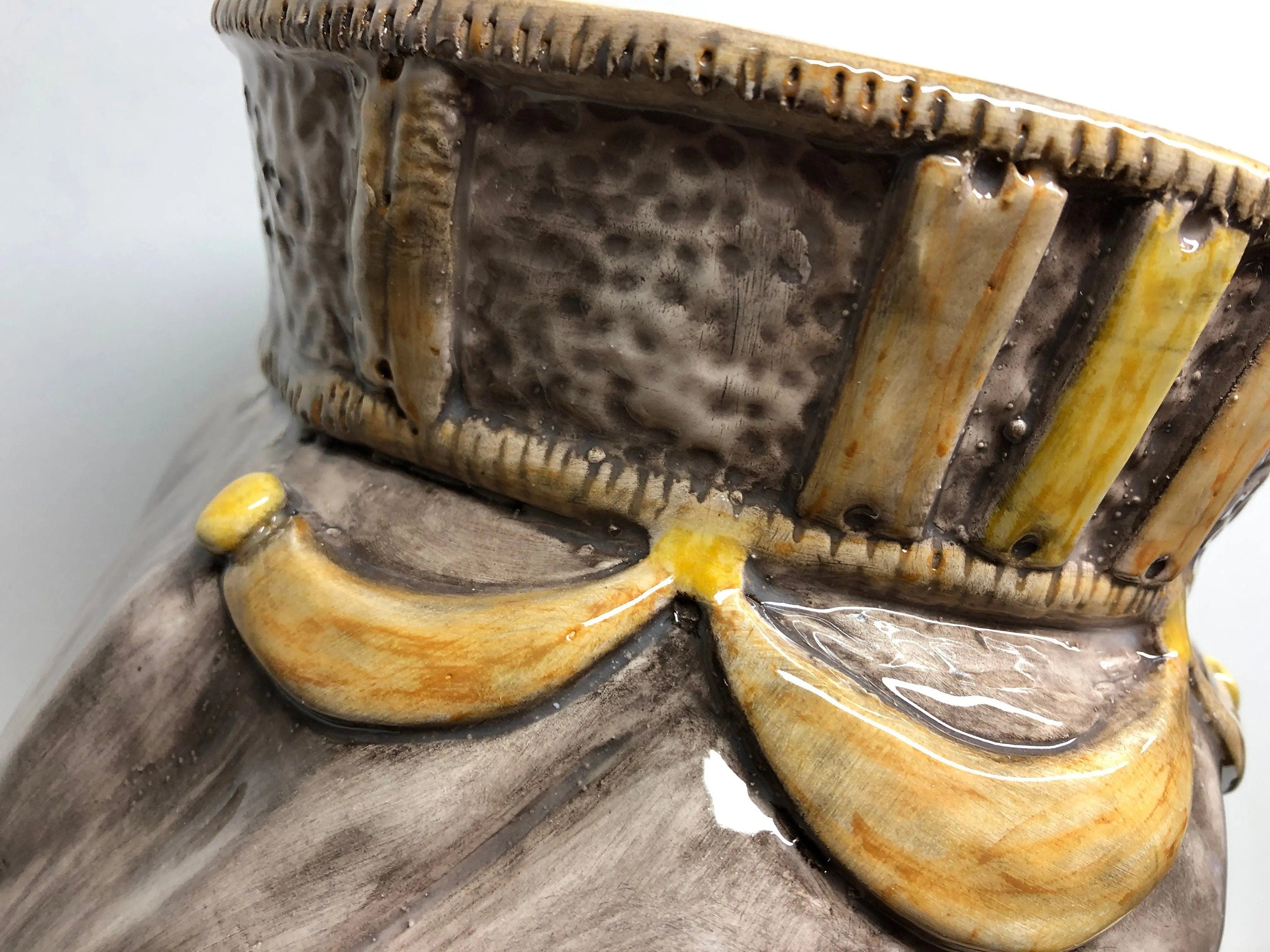 Teste di Moro Corona Retta Ceramica Caltagirone cm H.38 L.24 Artigianale dettagli Giallo DD CERAMICHE SICILIANE