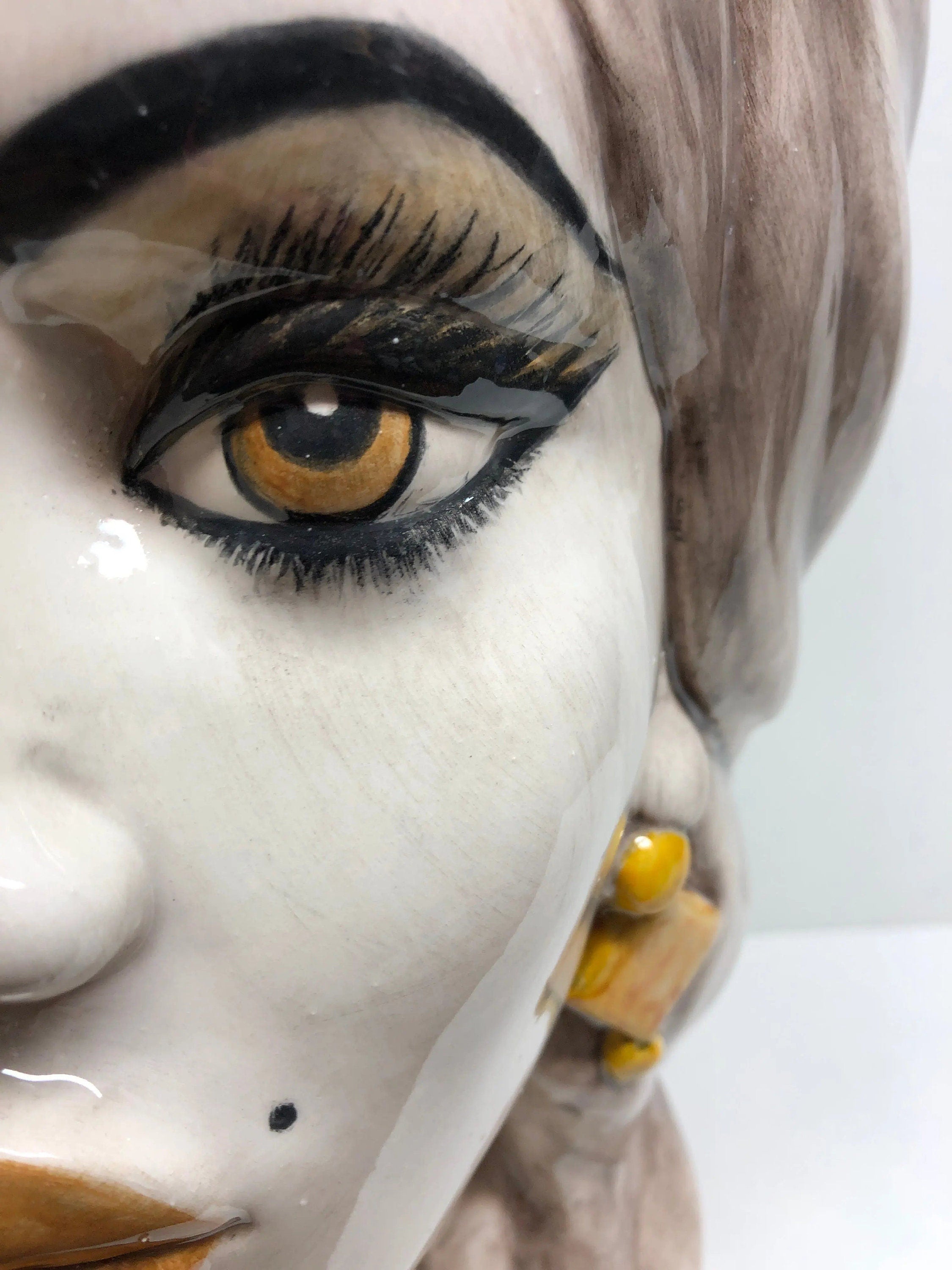 Teste di Moro Corona Retta Ceramica Caltagirone cm H.38 L.24 Artigianale dettagli Giallo DD CERAMICHE SICILIANE