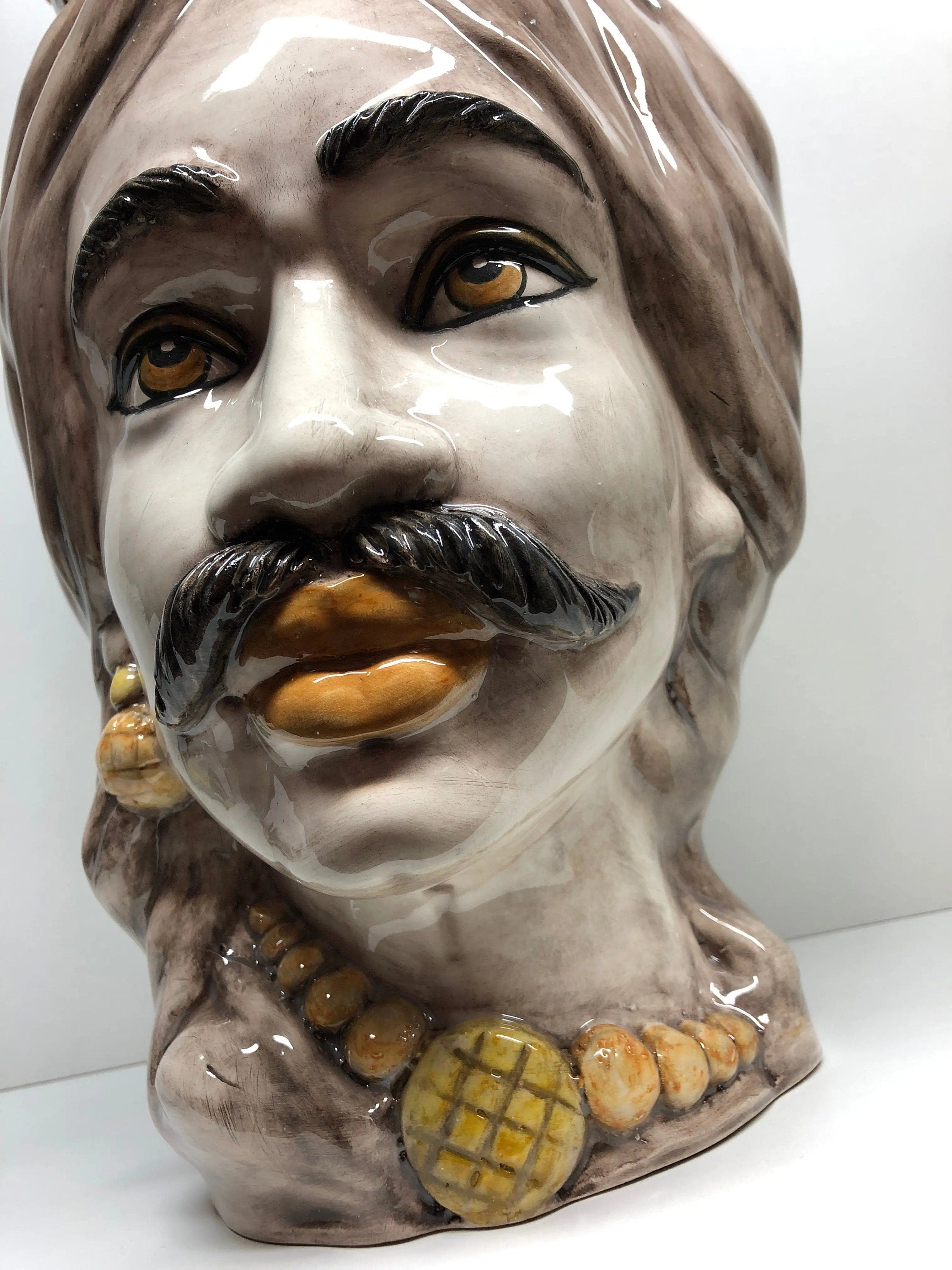 Teste di Moro Corona Retta Ceramica Caltagirone cm H.38 L.24 Artigianale dettagli Giallo DD CERAMICHE SICILIANE