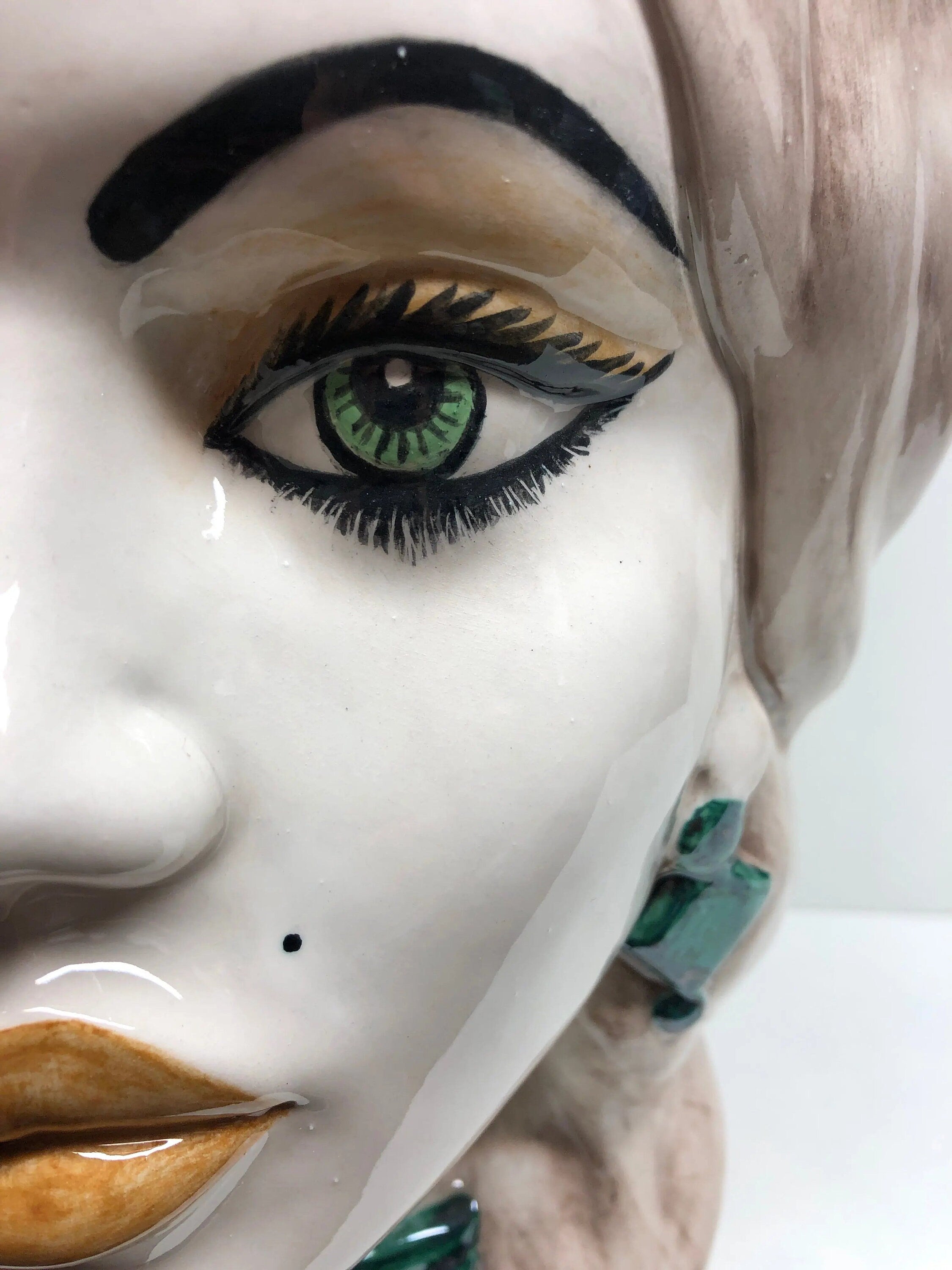 Teste di Moro Corona Retta Ceramica Caltagirone cm H.38 L.24 Artigianale dettagli Verde Acqua DD CERAMICHE SICILIANE