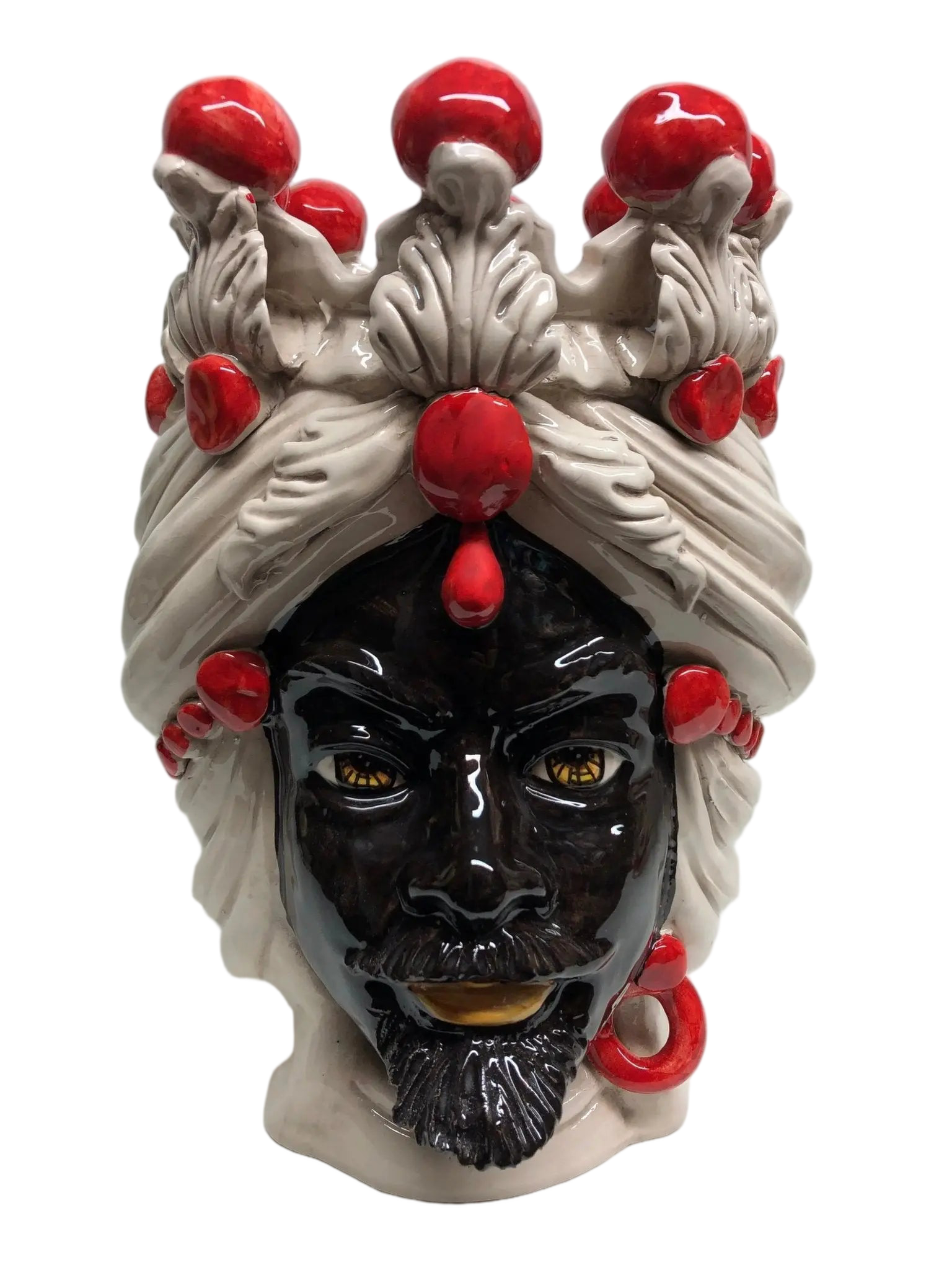 Teste di Moro Corona Sfere Rosso Ceramica Caltagirone cm H.30 L.20 Artigianale - DD CERAMICHE SICILIANE