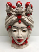 Teste di Moro Corona Sfere Rosso Ceramica Caltagirone cm H.30 L.20 Artigianale DD CERAMICHE SICILIANE