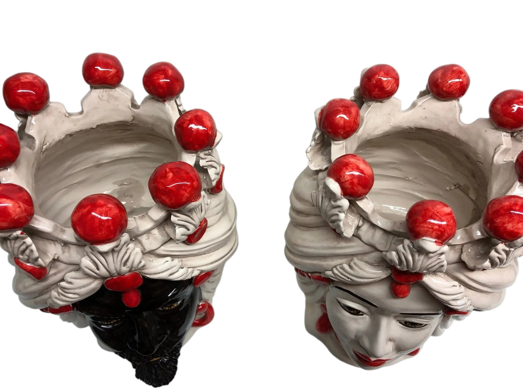 Teste di Moro Corona Sfere Rosso Ceramica Caltagirone cm H.30 L.20 Artigianale - DD CERAMICHE SICILIANE