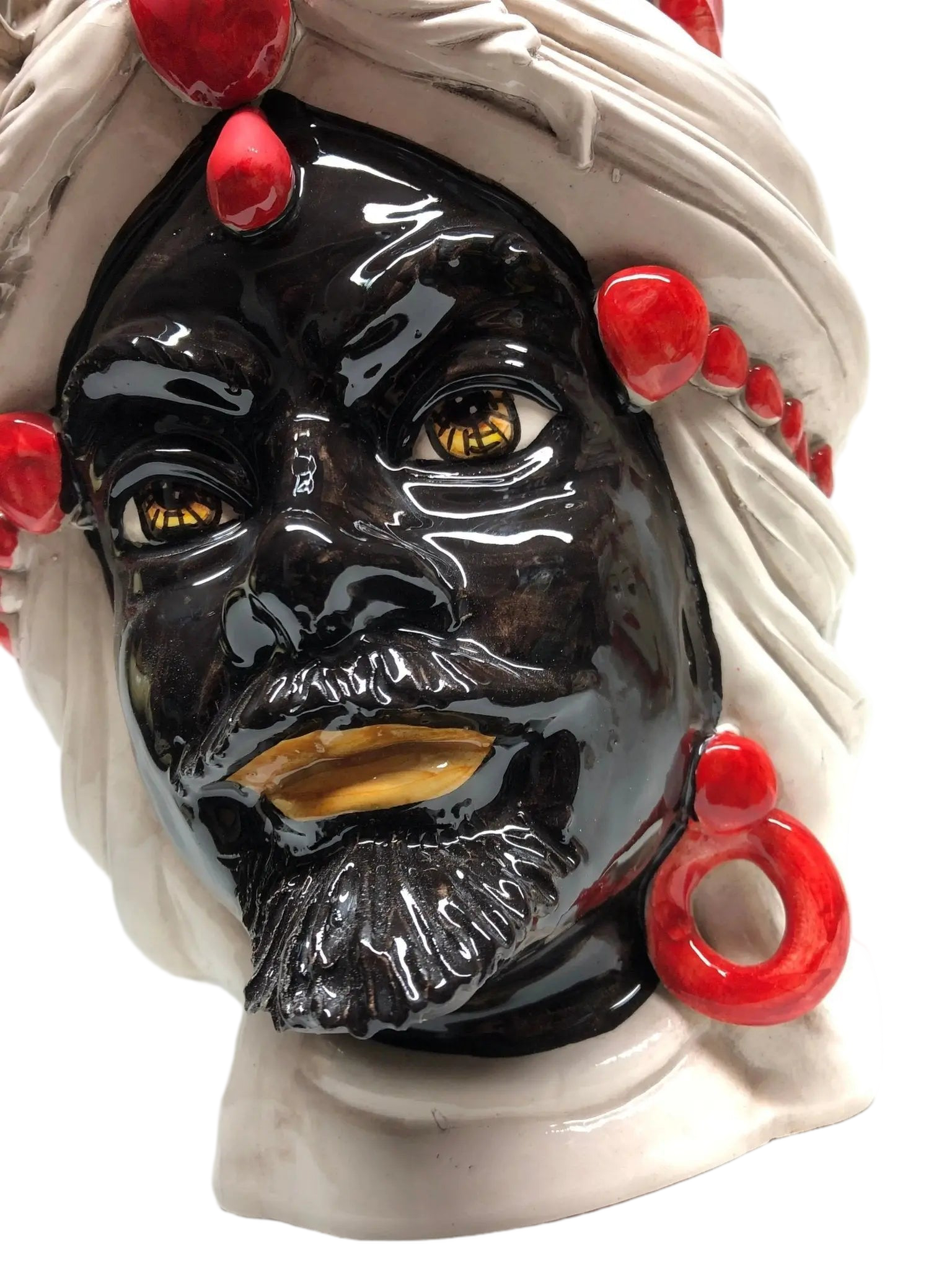 Teste di Moro Corona Sfere Rosso Ceramica Caltagirone cm H.30 L.20 Artigianale - DD CERAMICHE SICILIANE