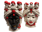Teste di Moro Corona Sfere Rosso Ceramica Caltagirone cm H.30 L.20 Artigianale - DD CERAMICHE SICILIANE