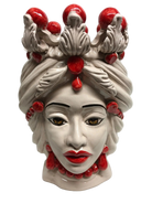 Teste di Moro Corona Sfere Rosso Ceramica Caltagirone cm H.30 L.20 Artigianale - DD CERAMICHE SICILIANE