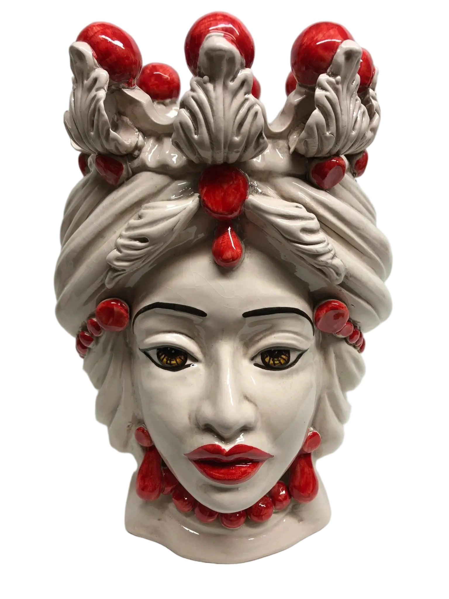 Teste di Moro Corona Sfere Rosso Ceramica Caltagirone cm H.30 L.20 Artigianale - DD CERAMICHE SICILIANE