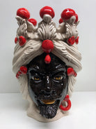 Teste di Moro Corona Sfere Rosso Ceramica Caltagirone cm H.30 L.20 Artigianale DD CERAMICHE SICILIANE