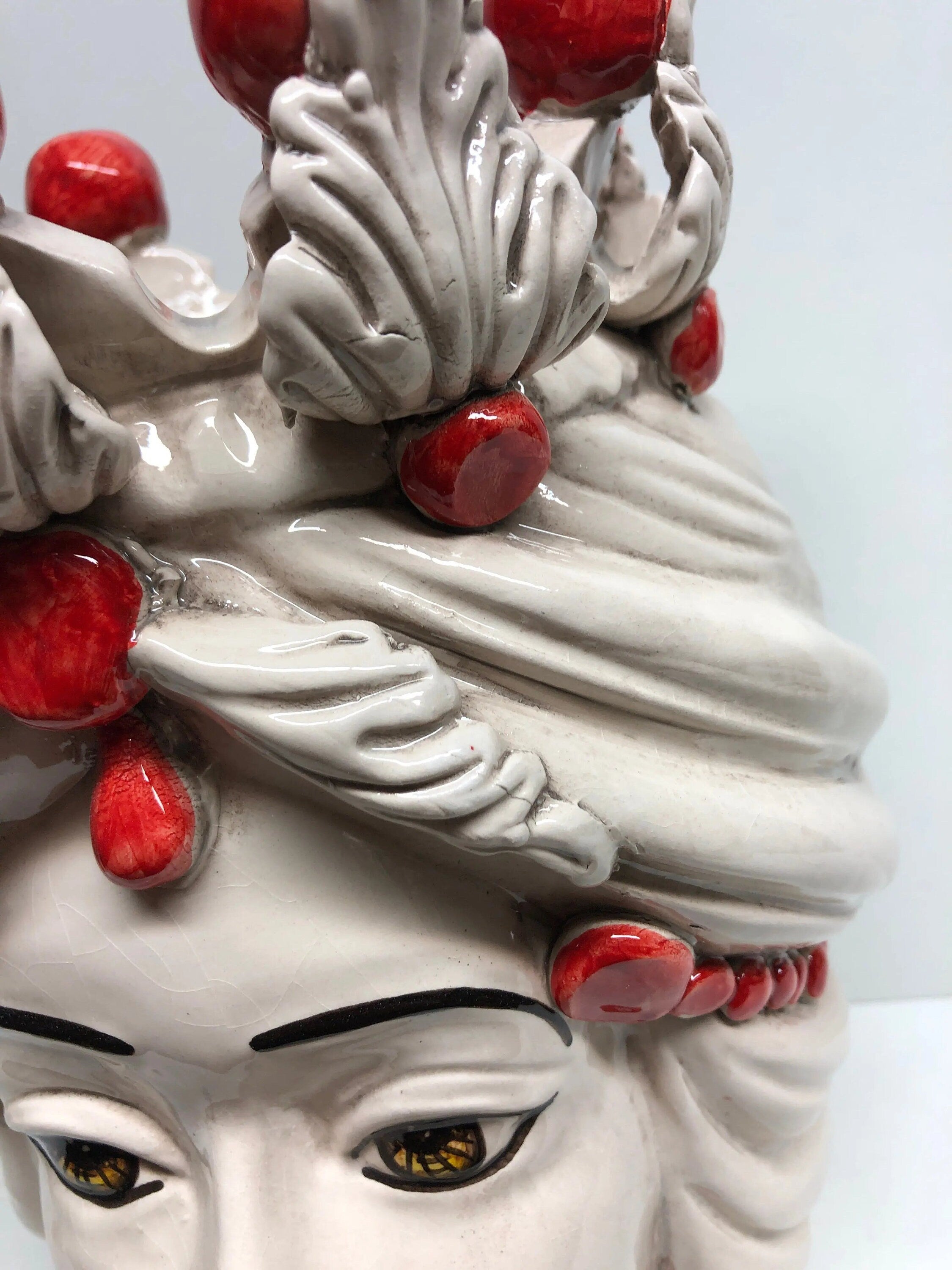 Teste di Moro Corona Sfere Rosso Ceramica Caltagirone cm H.30 L.20 Artigianale DD CERAMICHE SICILIANE