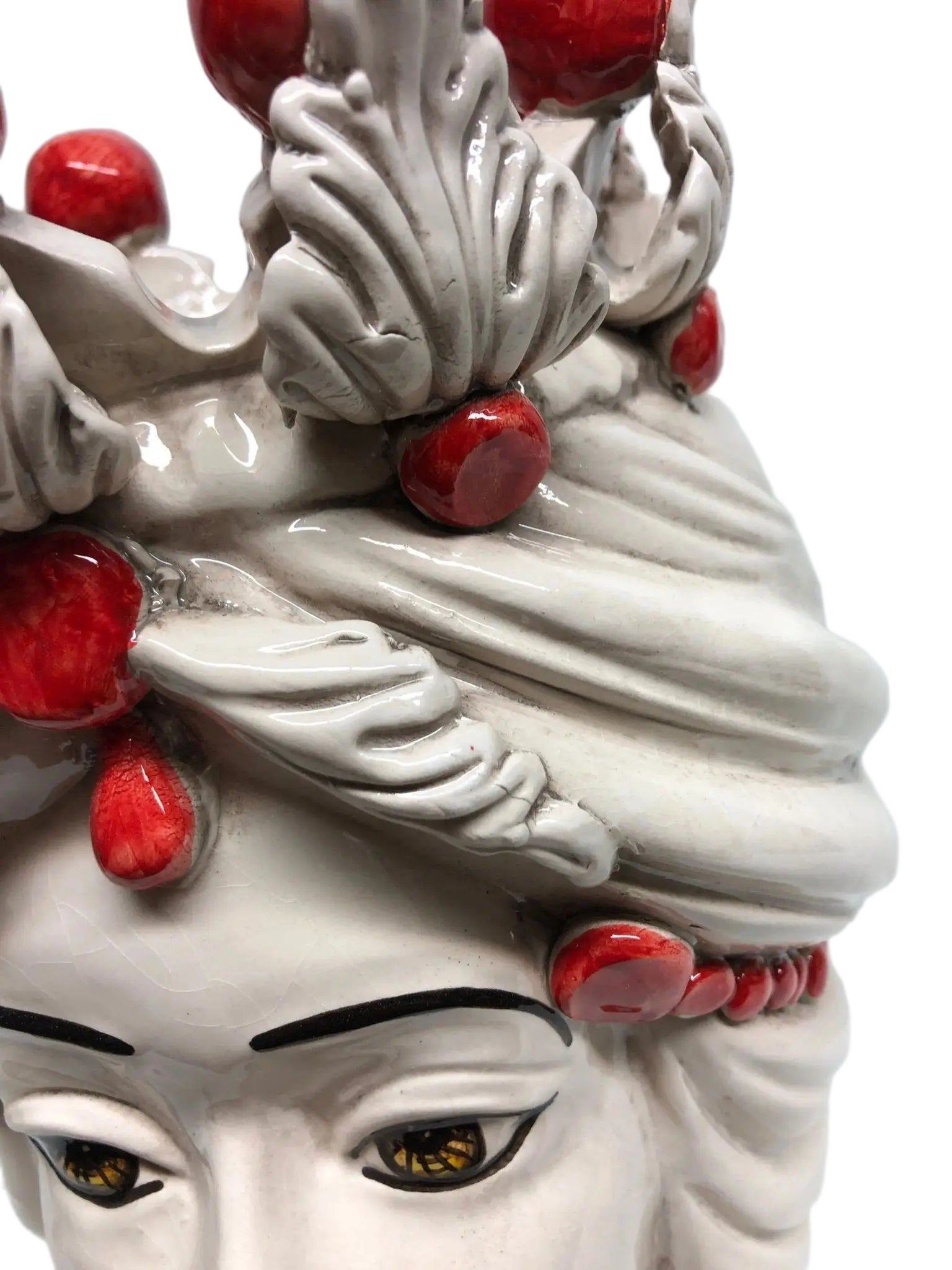 Teste di Moro Corona Sfere Rosso Ceramica Caltagirone cm H.30 L.20 Artigianale - DD CERAMICHE SICILIANE