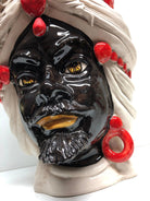 Teste di Moro Corona Sfere Rosso Ceramica Caltagirone cm H.30 L.20 Artigianale DD CERAMICHE SICILIANE