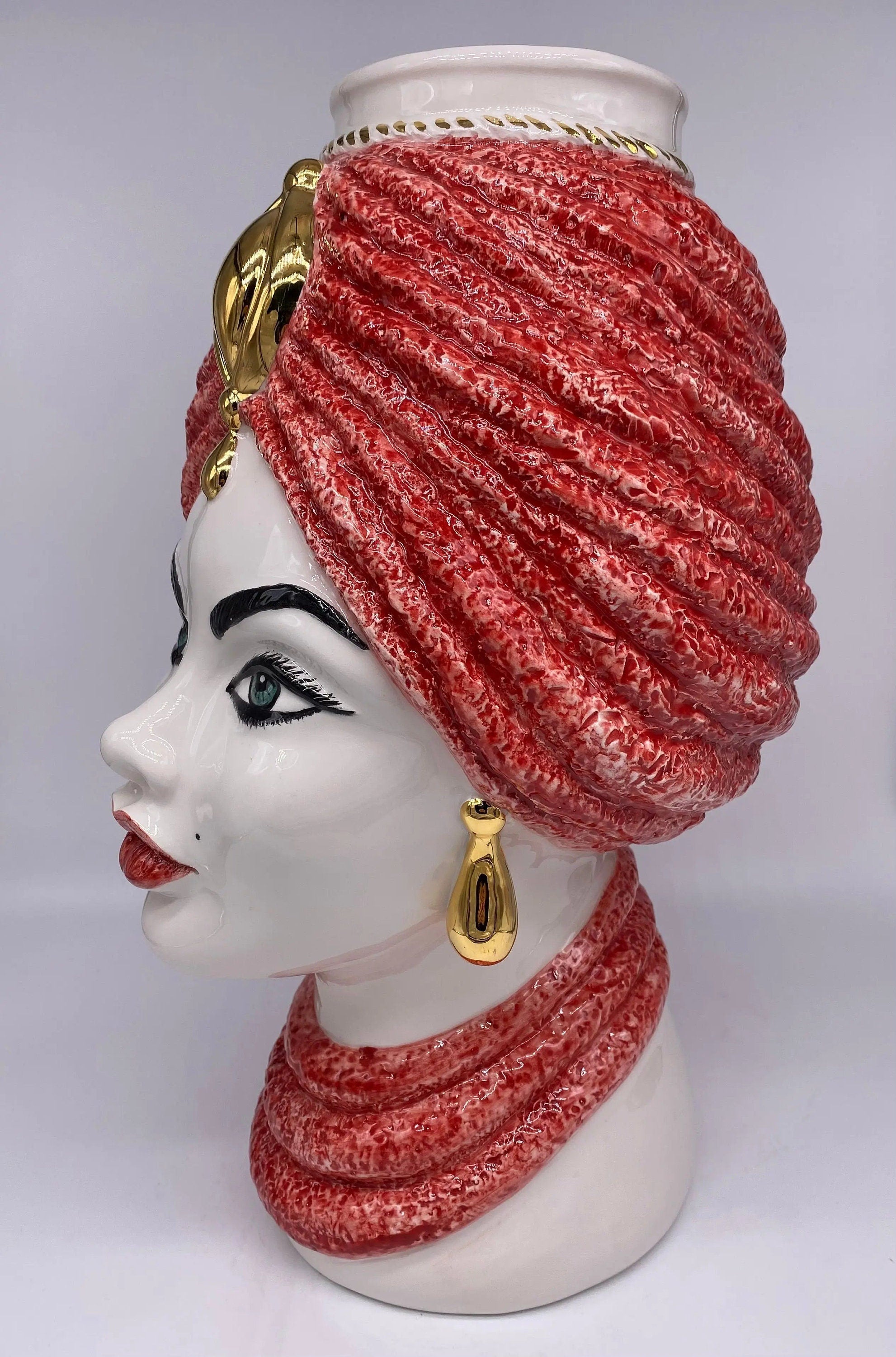 Teste di Moro Demetra Ceramica Caltagirone cm H.40 L.22 Artigianale Rosso Oro DD CERAMICHE SICILIANE