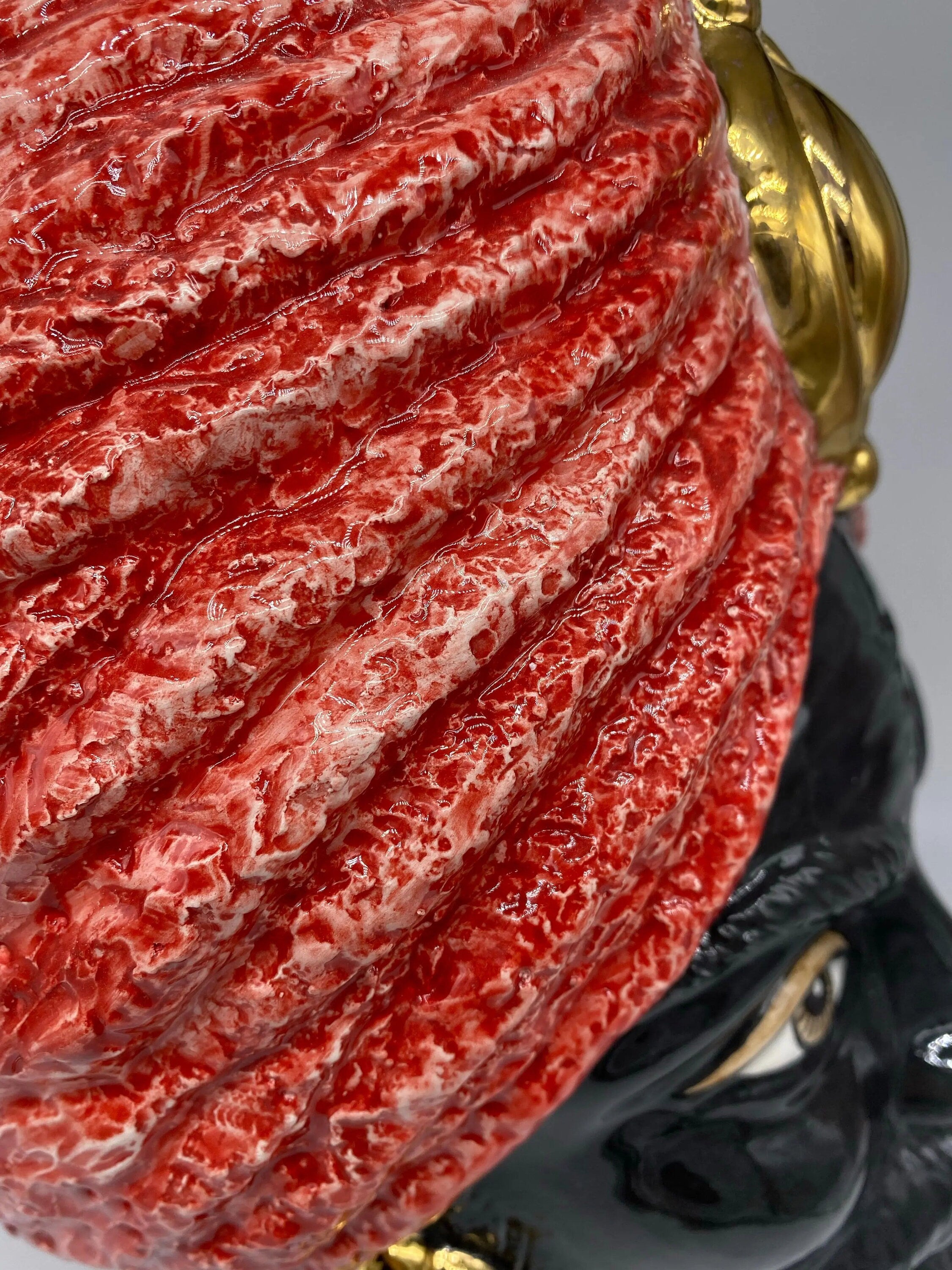 Teste di Moro Demetra Ceramica Caltagirone cm H.40 L.22 Artigianale Rosso Oro DD CERAMICHE SICILIANE