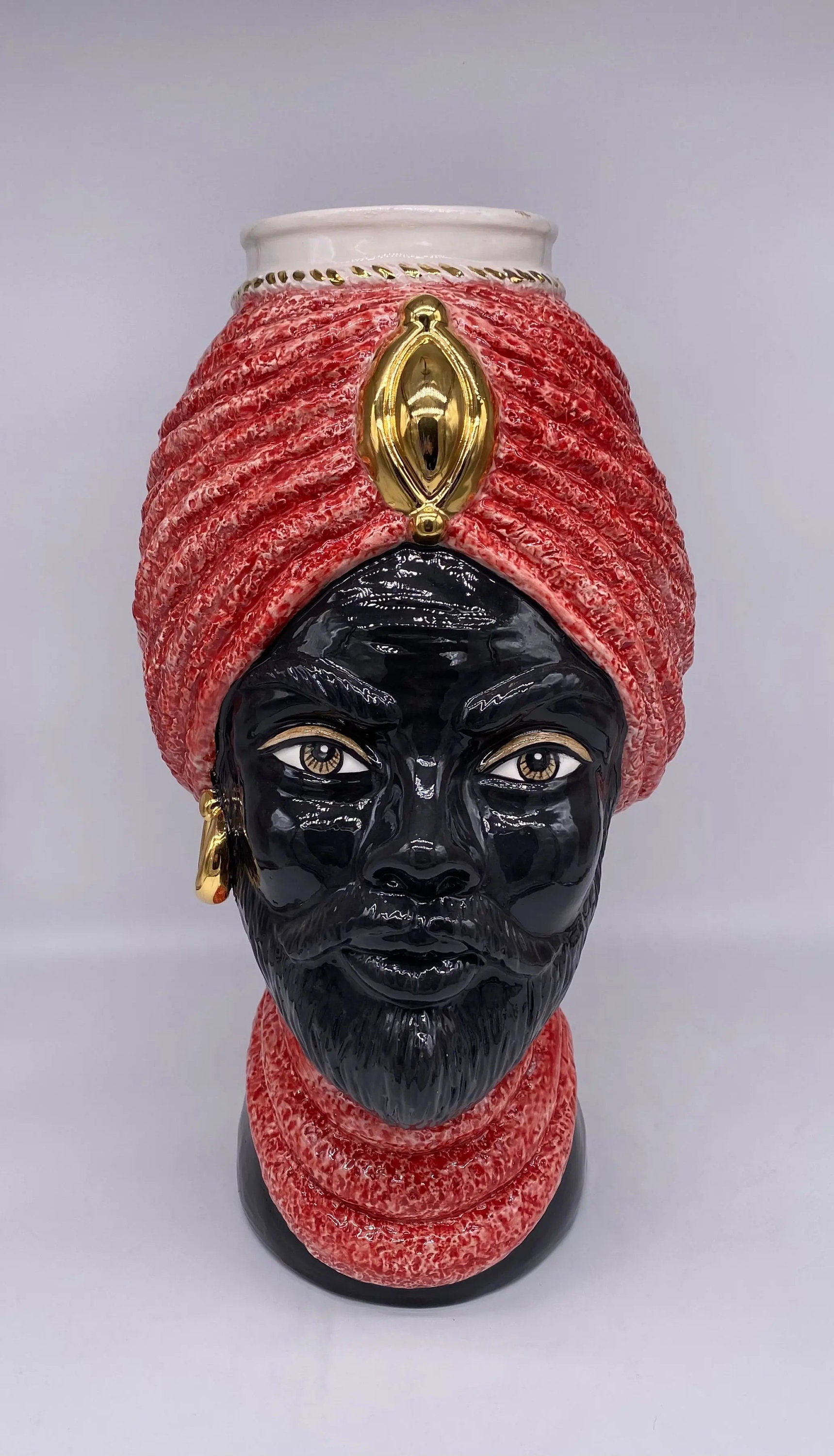 Teste di Moro Demetra Ceramica Caltagirone cm H.40 L.22 Artigianale Rosso Oro DD CERAMICHE SICILIANE