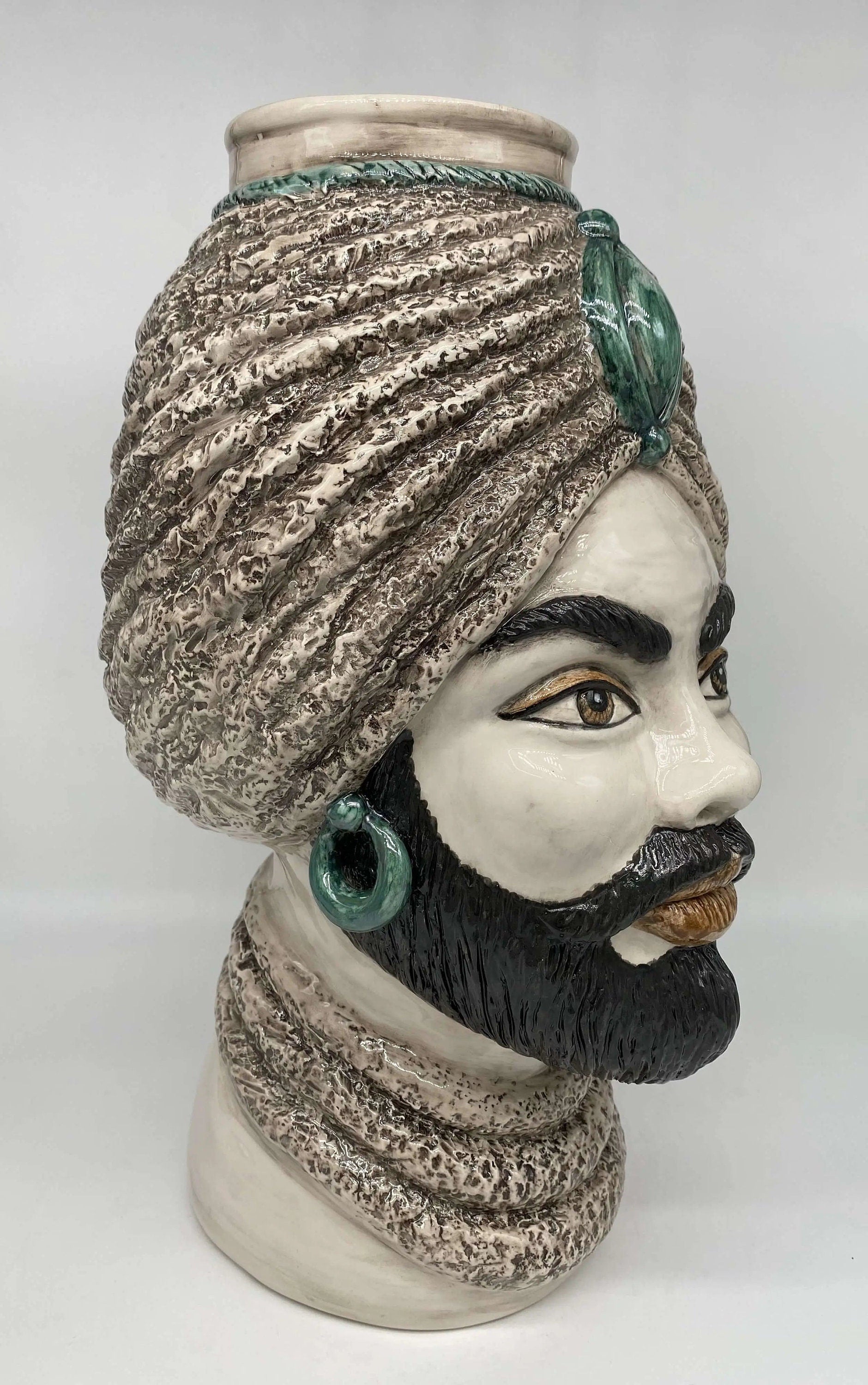 Teste di Moro Demetra Ceramica Caltagirone cm H.40 L.22 Artigianale Écru Verde Acqua DD CERAMICHE SICILIANE